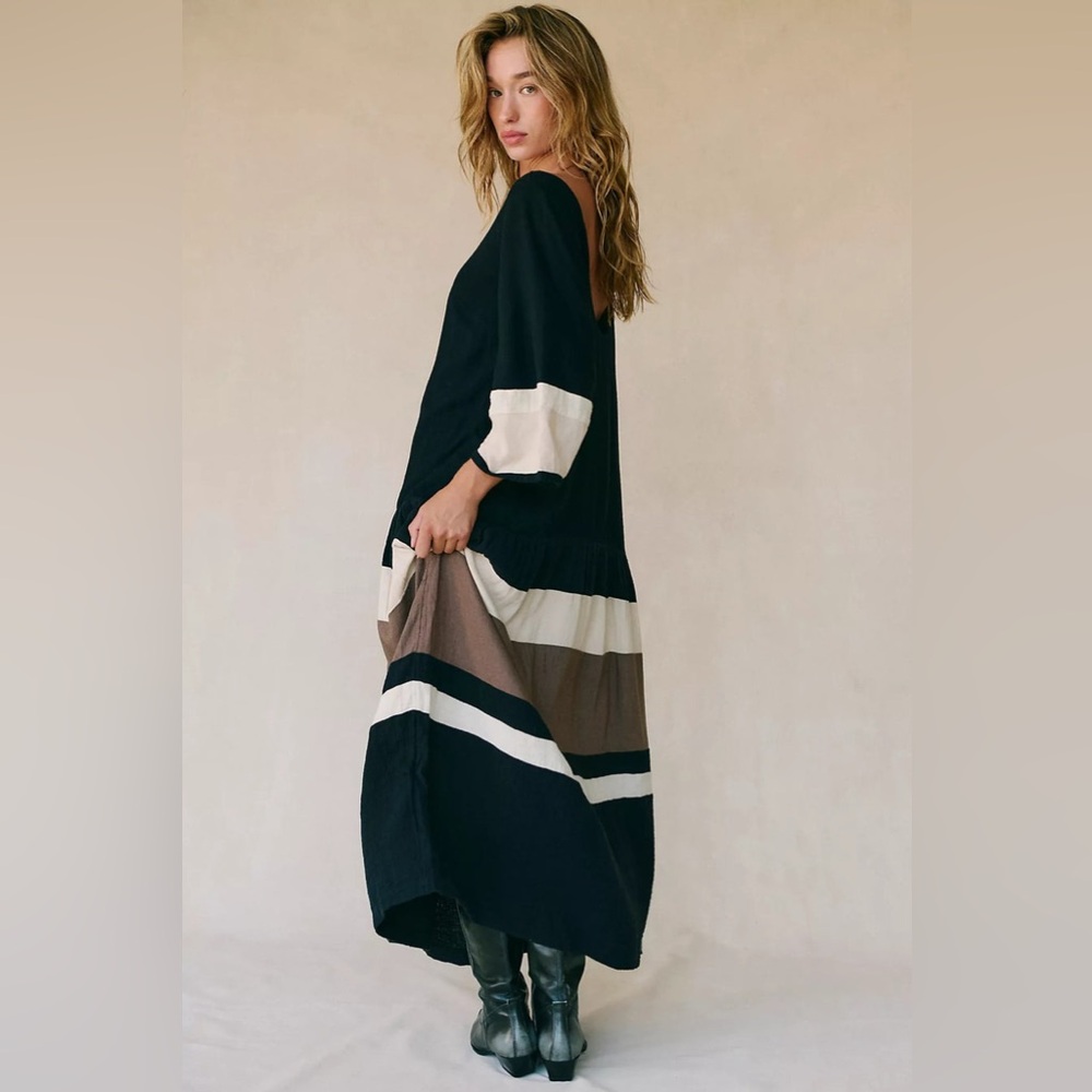 FREE PEOPLE Manda Midi Dress - Black Combo $118 MSRP